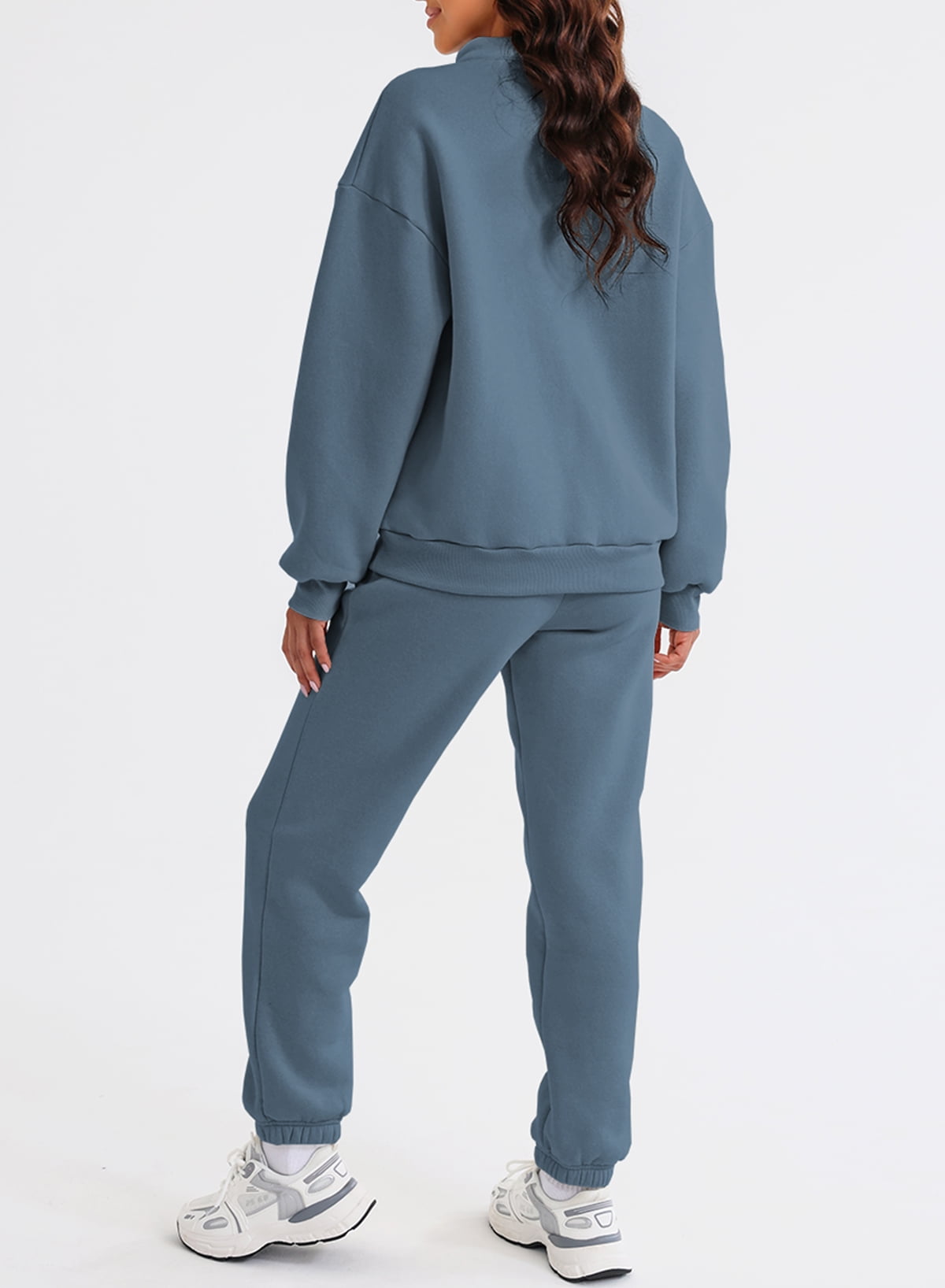 SHEWIN Women's Sweatsuits Fleece Lined Jogger Set Lounge Sets Long Sleeve Sweatshirt Long Sweatpants Two Piece Outfit Tracksuit Pullover Sets Blue XL