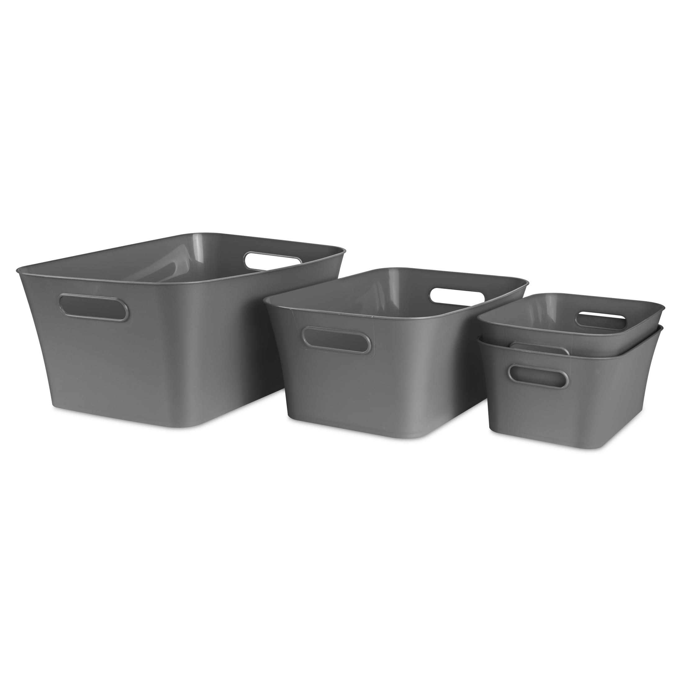 Mainstays Medium Gray Plastic Storage Bin, 13.8 in x 9.5 in x 5.8 in