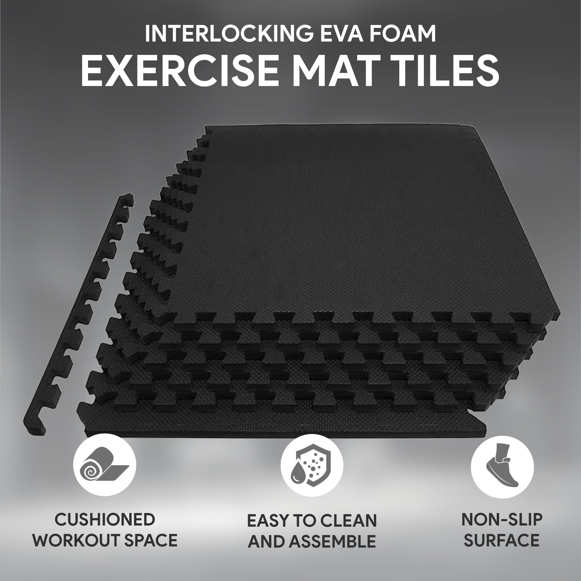 BalanceFrom Extra Thick Puzzle Exercise Mat with EVA Foam Interlocking Tiles for MMA, Exercise, Gymnastics, and Home Gym Protective Flooring in Black