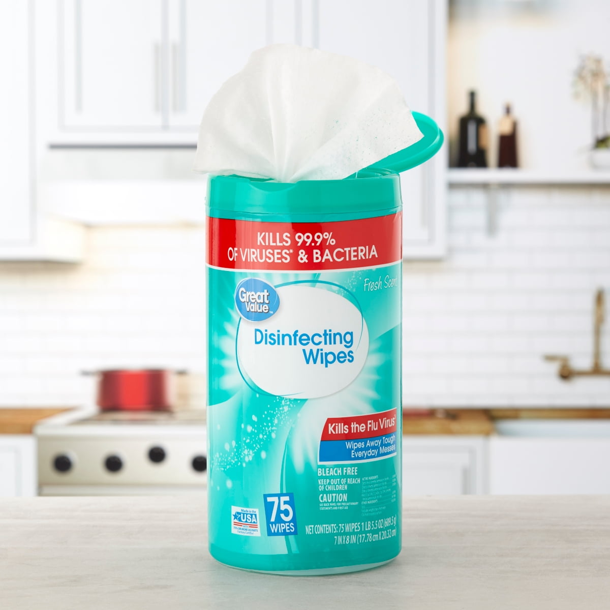 Great Value Disinfecting Wipes, Lemon and Fresh Scent, 225 Count, 3 Pack