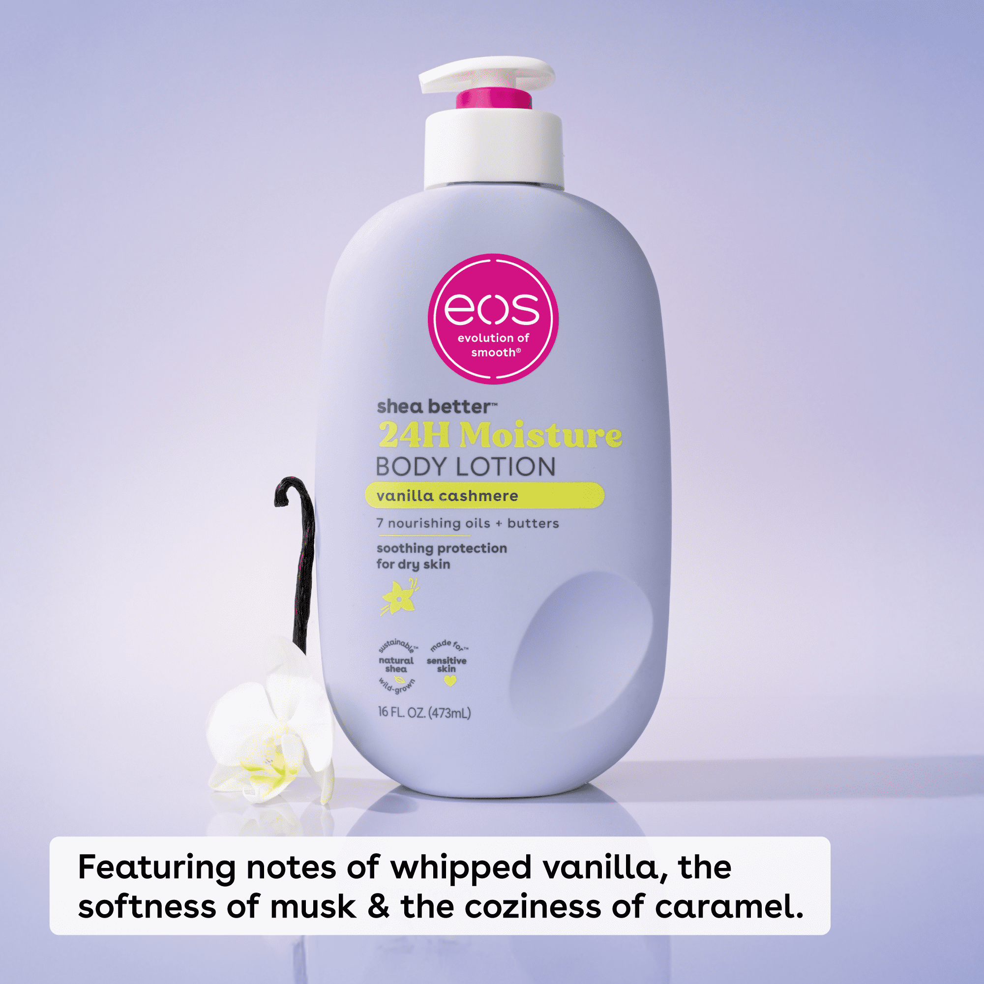 eos Shea Better 24H Moisture Body Lotion, Vanilla Cashmere, for Dry Skin, 16 fl oz