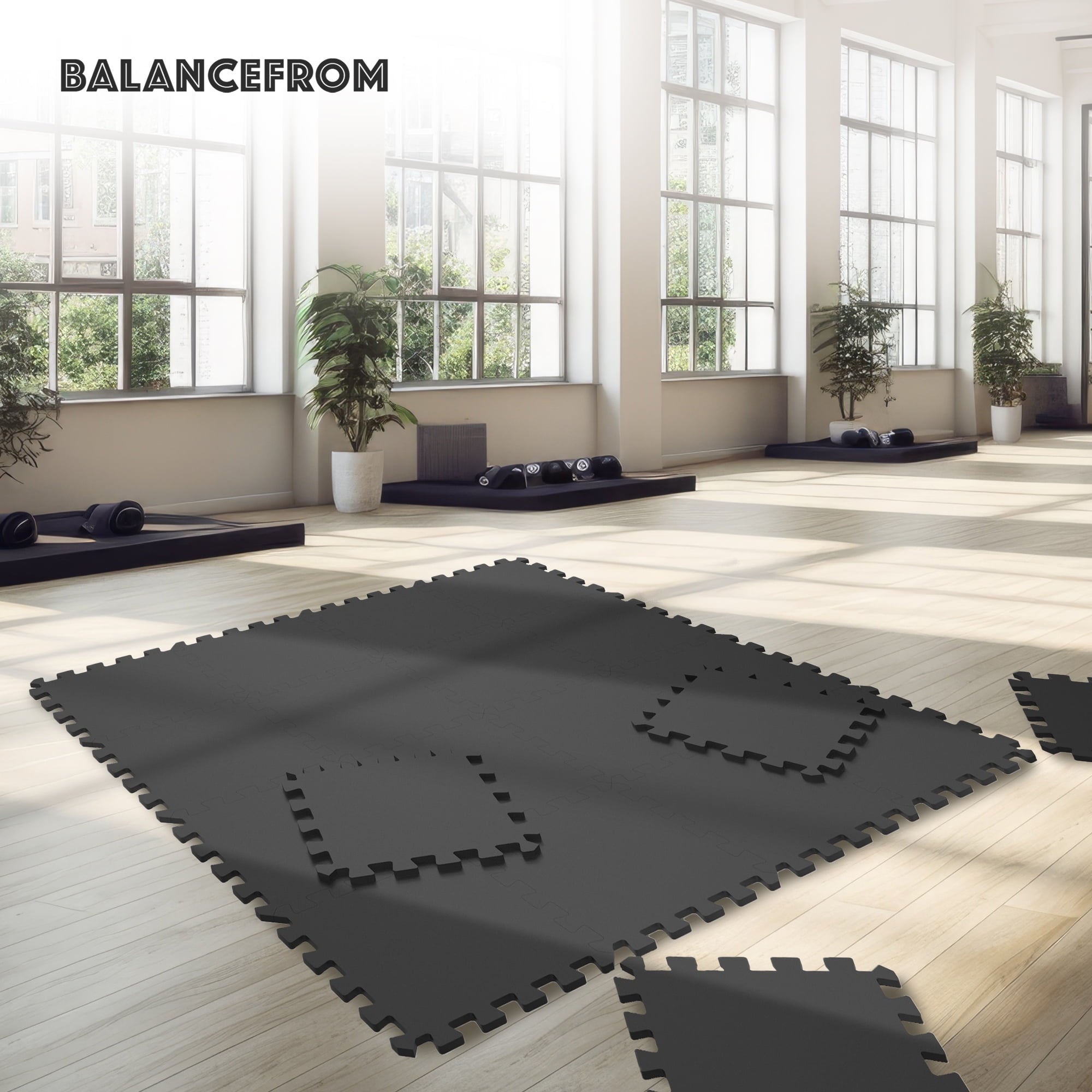 BalanceFrom Extra Thick Puzzle Exercise Mat with EVA Foam Interlocking Tiles for MMA, Exercise, Gymnastics, and Home Gym Protective Flooring in Black