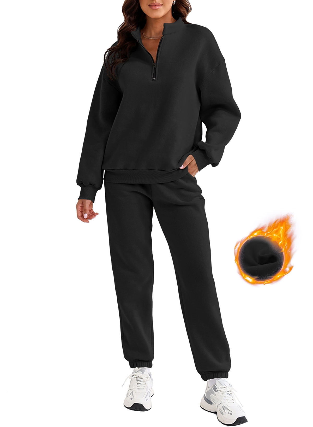 SHEWIN Women's Sweatsuits Fleece Lined Jogger Set Lounge Sets Long Sleeve Sweatshirt Long Sweatpants Two Piece Outfit Tracksuit Pullover Sets Blue XL