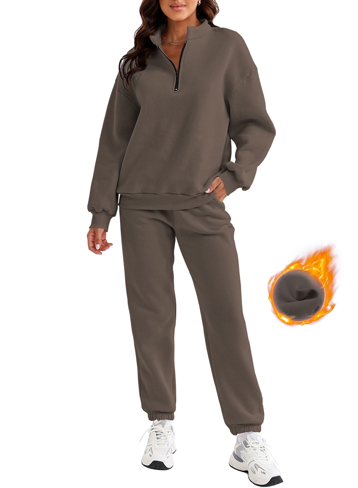 SHEWIN Women's Sweatsuits Fleece Lined Jogger Set Lounge Sets Long Sleeve Sweatshirt Long Sweatpants Two Piece Outfit Tracksuit Pullover Sets Blue XL