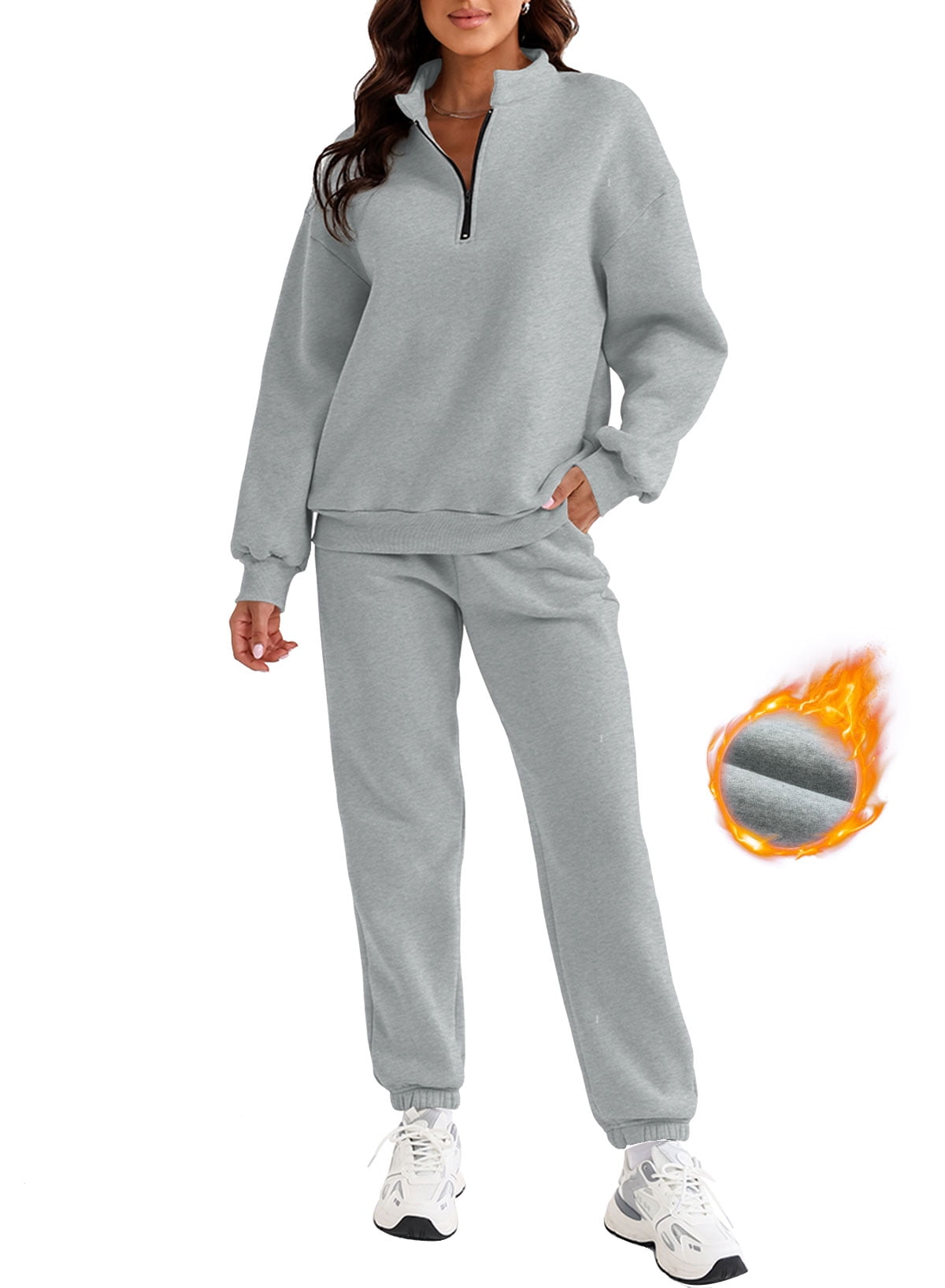 SHEWIN Women's Sweatsuits Fleece Lined Jogger Set Lounge Sets Long Sleeve Sweatshirt Long Sweatpants Two Piece Outfit Tracksuit Pullover Sets Blue XL