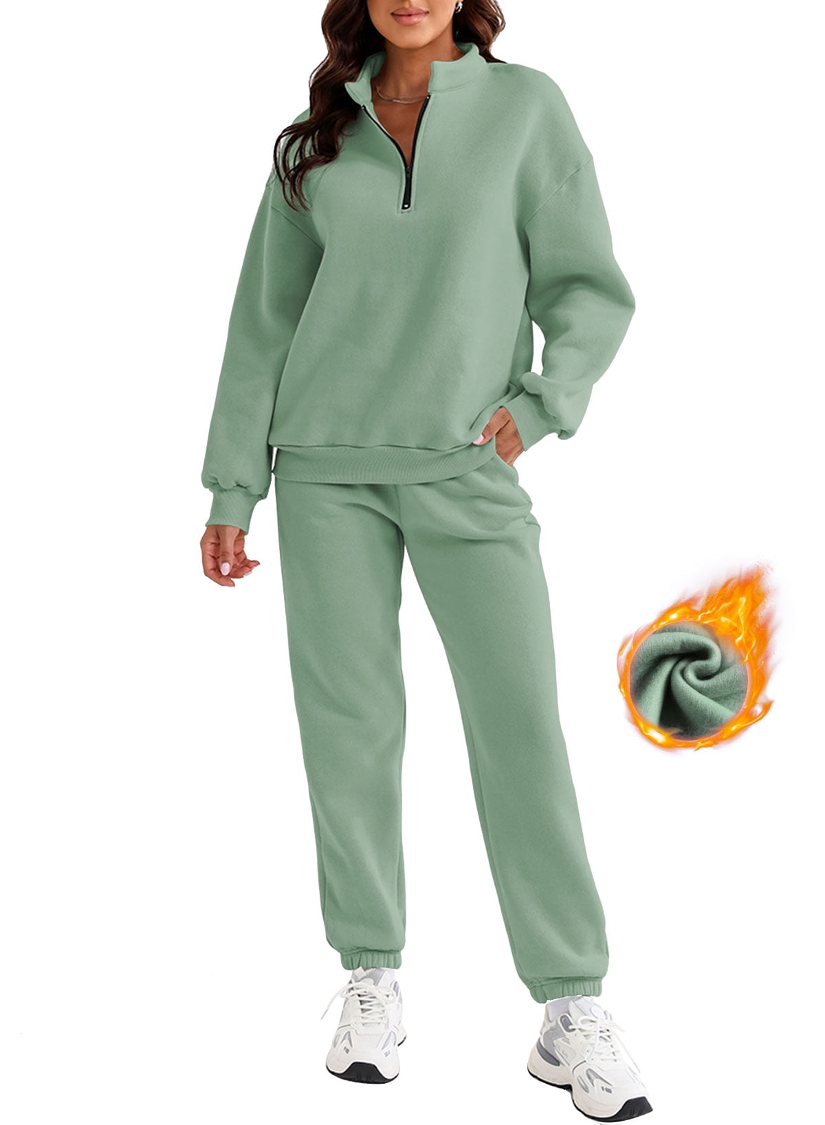 SHEWIN Women's Sweatsuits Fleece Lined Jogger Set Lounge Sets Long Sleeve Sweatshirt Long Sweatpants Two Piece Outfit Tracksuit Pullover Sets Blue XL