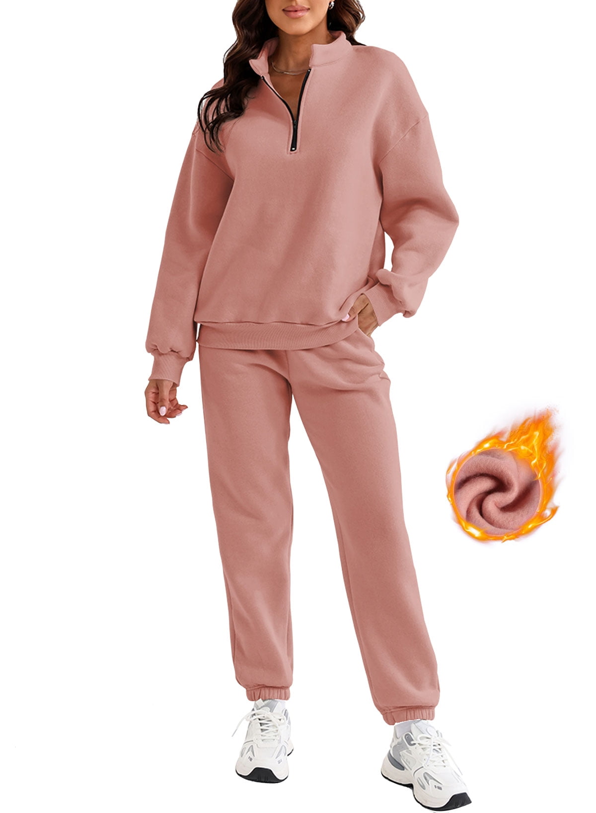 SHEWIN Women's Sweatsuits Fleece Lined Jogger Set Lounge Sets Long Sleeve Sweatshirt Long Sweatpants Two Piece Outfit Tracksuit Pullover Sets Blue XL