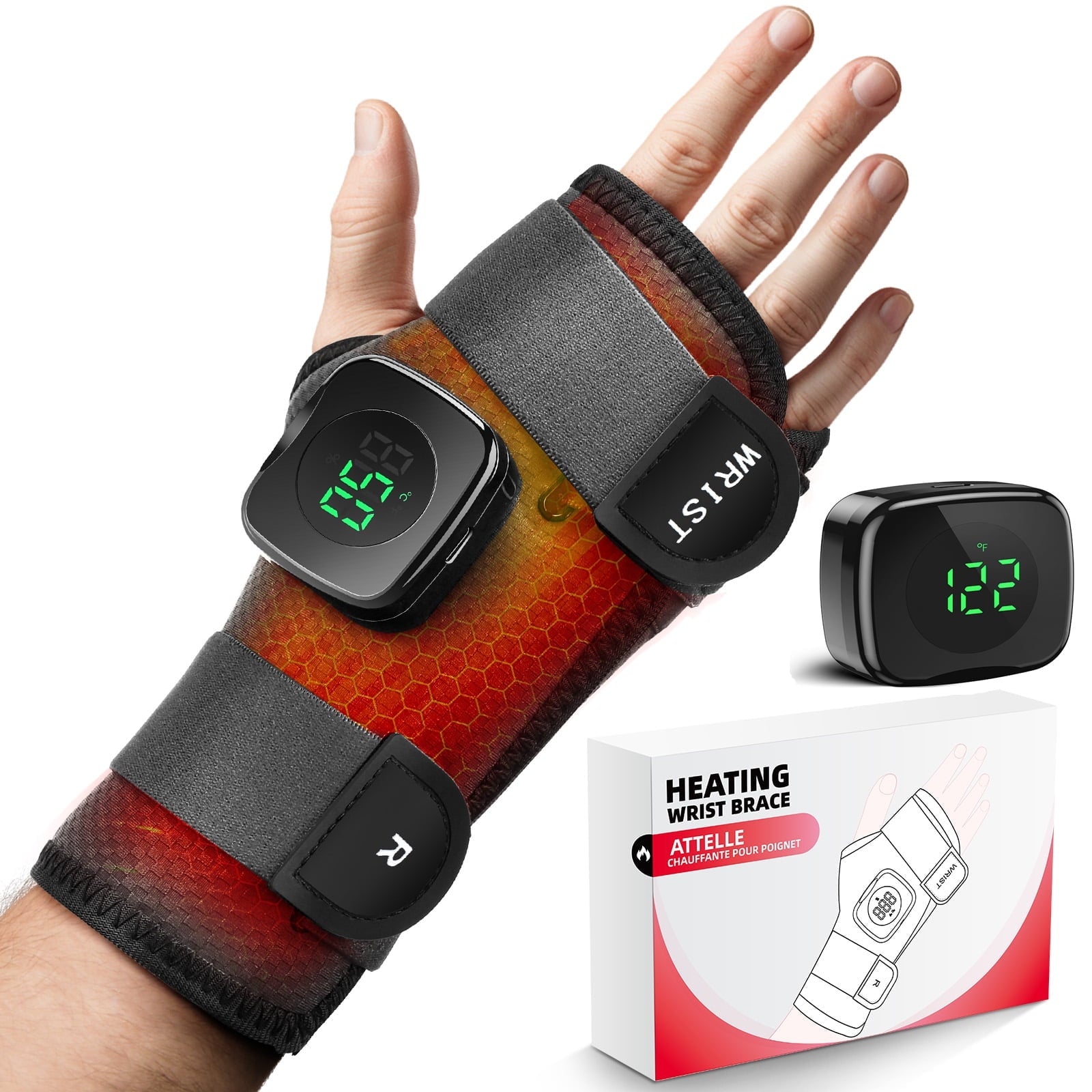 Wrist Heating Pad Wrap, Heated Wrist Brace, Cordless Heating Wrist Wrap , Hand Heating Pad,3 Heat Levels, Carpal Tunnel Relax, Gifts for Family, Travel,Right Hand,Gray